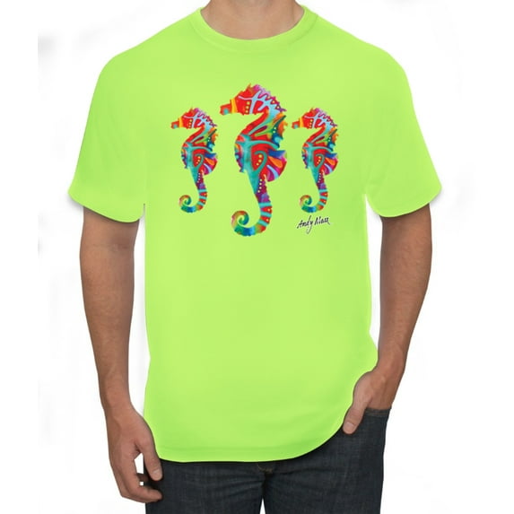 Colorful Rainbow Seahorses Animal Lover Men's Graphic T-Shirt, Safety Green, Small
