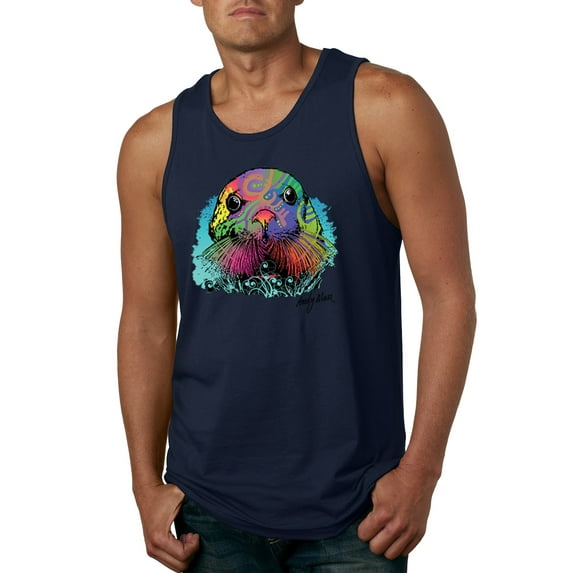 Colorful Rainbow Seahorses Animal Lover Mens Graphic Tank Top, Navy, Medium