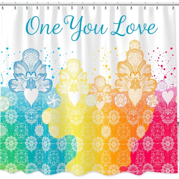 Colorful Rainbow Shower Curtain with Flowers & "One You Love" Script