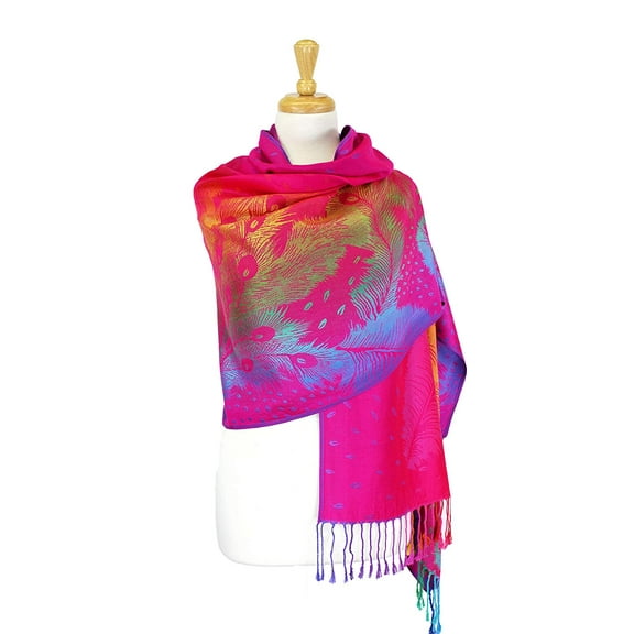 Colorful Rainbow Silky Tropical Colorful Exotic Pashmina Wrap Shawl Scarf