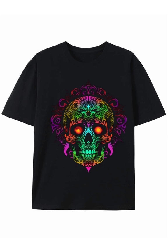 Colorful Rainbow Skull Graphic Tee for Men