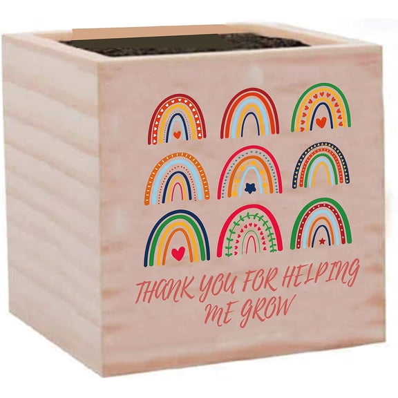 Colorful Rainbow Small Flowerpots Cube Wood Plant Pots Rustic Planter Box Wooden Square Planter Succulent Cactus Pots Planter Trough Window Desk Decorative for Teacher Gift Indoor Outdoor 3 x 3Inch
