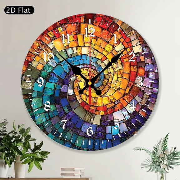 Colorful Rainbow Spiral Geometric Abstract Modern Round Wall Clock MDF Wood Decorative Home Decor for Living Room Bedroom Office