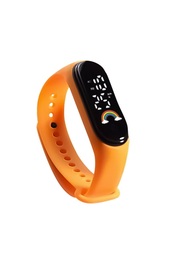 Colorful Rainbow Sports Watch - Waterproof Outdoor Electronic Bracelet Watch, Digital LED Fitness Tracker Wristband, Casual Sporty Timepiece for Active Lifestyle Orange