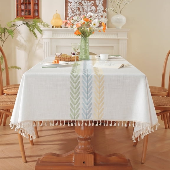 Colorful Rainbow Square Tablecloths with Tassels, Rustic Cotton Linen Tables Cover for Kitchen Dining Party Holiday Thanksgiving 35''x35''