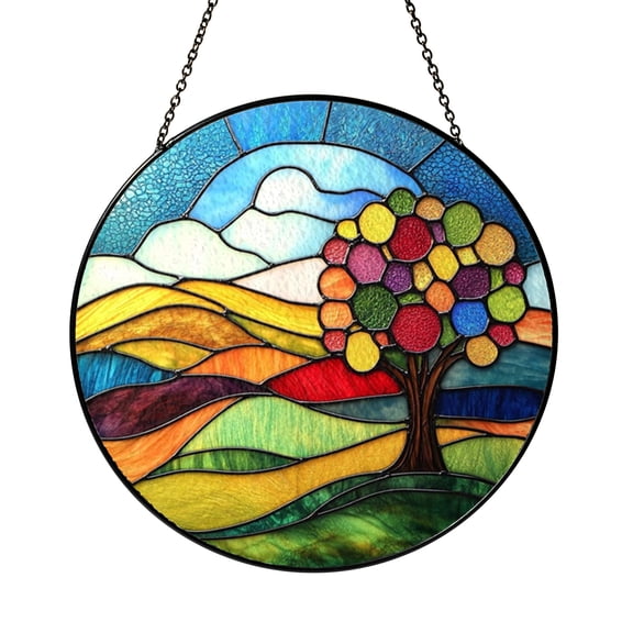 Colorful Rainbow Stained Glass Style Suncatcher Window Hanging, Bright Multicolor Window Ornament With Rainbow Spectrum Design