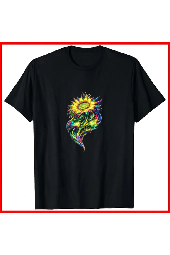 Colorful Rainbow Sunflower Psychedelic Floral Pattern Unisex T-Shirt, up to size 5XL