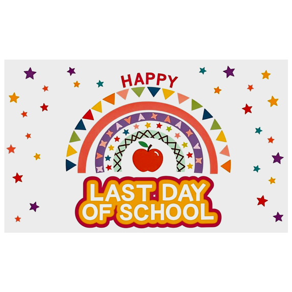 Colorful Rainbow Themed Backdrop Banner with Star Elements for Last Day of School Party Supplies Photography Props Classroom Decorations Happy End of School Celebration Background Decor