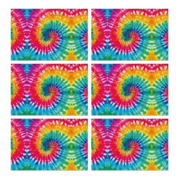 Colorful Rainbow Tie Dye Placemats for Dining Table Durable Placemats for Restaurant Valentines Gift Party Christmas Cute Funny Dinner Mats
