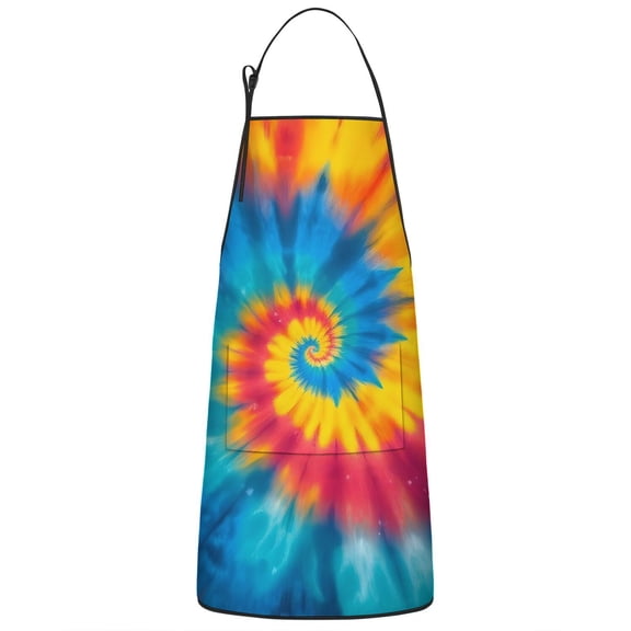 Colorful Rainbow Tie Dye Spiral Pattern Apron-Garden Aprons for Women with Pockets-Cotton Linen Waterproof Kitchen Cooking Gardening Aprons Adjustable for Kitchen,Cooking,BBQ and Salon 33x27 Inch