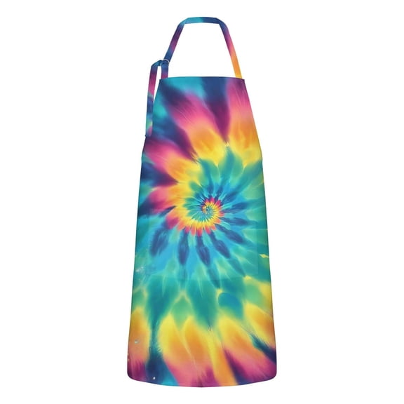 Colorful Rainbow Tie Dye Spiral Pattern Apron-Garden Aprons for Women with Pockets-Cotton Linen Waterproof Kitchen Cooking Gardening Aprons Adjustable for Kitchen,Cooking,BBQ and Salon 33x27 Inch