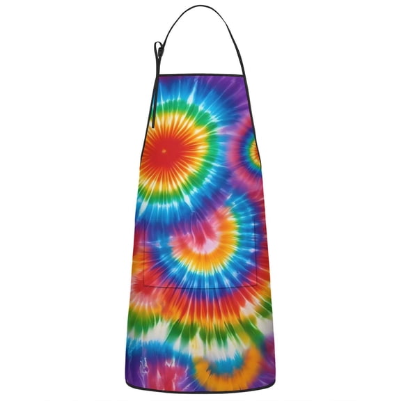 Colorful Rainbow Tie Dye Spiral Pattern Apron-Garden Aprons for Women with Pockets-Cotton Linen Waterproof Kitchen Cooking Gardening Aprons Adjustable for Kitchen,Cooking,BBQ and Salon 33x27 Inch