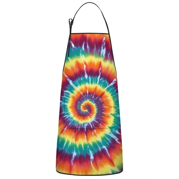 Colorful Rainbow Tie Dye Spiral Pattern Apron-Garden Aprons for Women with Pockets-Cotton Linen Waterproof Kitchen Cooking Gardening Aprons Adjustable for Kitchen,Cooking,BBQ and Salon 33x27 Inch