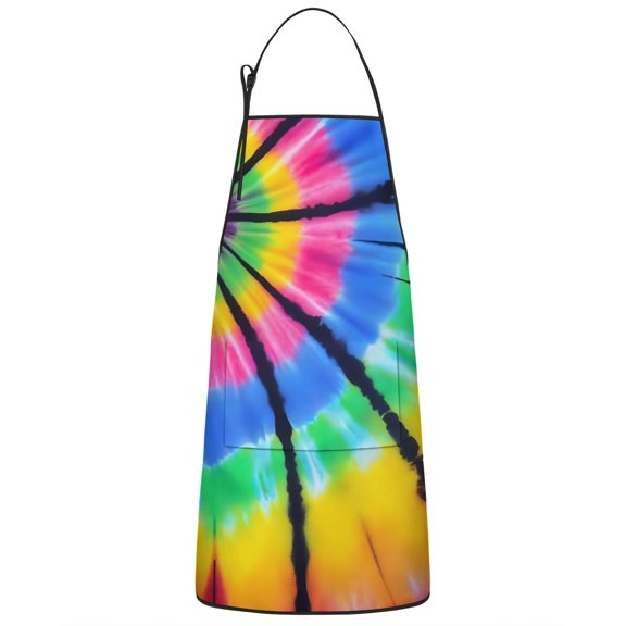 Colorful Rainbow Tie Dye Spiral Pattern Apron-Garden Aprons for Women with Pockets-Cotton Linen Waterproof Kitchen Cooking Gardening Aprons Adjustable for Kitchen,Cooking,BBQ and Salon 33x27 Inch