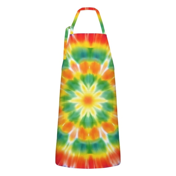 Colorful Rainbow Tie Dye Spiral Pattern Apron-Garden Aprons for Women with Pockets-Cotton Linen Waterproof Kitchen Cooking Gardening Aprons Adjustable for Kitchen,Cooking,BBQ and Salon 33x27 Inch