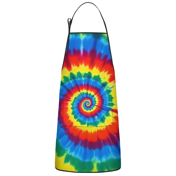 Colorful Rainbow Tie Dye Spiral Pattern Apron-Garden Aprons for Women with Pockets-Cotton Linen Waterproof Kitchen Cooking Gardening Aprons Adjustable for Kitchen,Cooking,BBQ and Salon 33x27 Inch