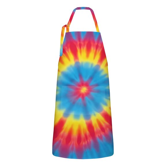 Colorful Rainbow Tie Dye Spiral Pattern Apron-Garden Aprons for Women with Pockets-Cotton Linen Waterproof Kitchen Cooking Gardening Aprons Adjustable for Kitchen,Cooking,BBQ and Salon 33x27 Inch