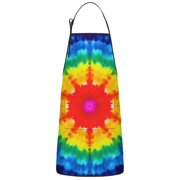 Colorful Rainbow Tie Dye Spiral Pattern Apron-Garden Aprons for Women with Pockets-Cotton Linen Waterproof Kitchen Cooking Gardening Aprons Adjustable for Kitchen,Cooking,BBQ and Salon 33x27 Inch