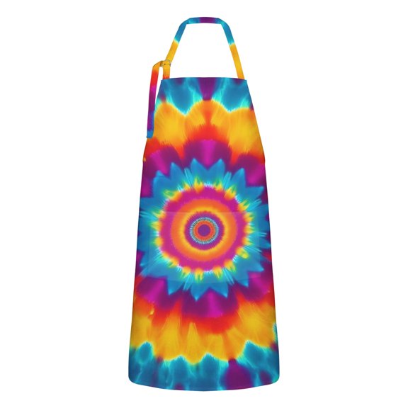 Colorful Rainbow Tie Dye Spiral Pattern Apron-Garden Aprons for Women with Pockets-Cotton Linen Waterproof Kitchen Cooking Gardening Aprons Adjustable for Kitchen,Cooking,BBQ and Salon 33x27 Inch