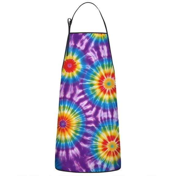 Colorful Rainbow Tie Dye Spiral Pattern Apron-Garden Aprons for Women with Pockets-Cotton Linen Waterproof Kitchen Cooking Gardening Aprons Adjustable for Kitchen,Cooking,BBQ and Salon 33x27 Inch