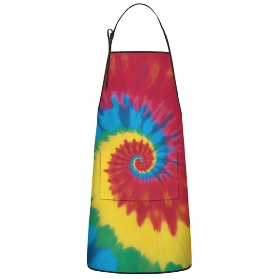 Colorful Rainbow Tie Dye Spiral Pattern Apron-Garden Aprons for Women with Pockets-Cotton Linen Waterproof Kitchen Cooking Gardening Aprons Adjustable for Kitchen,Cooking,BBQ and Salon 33x27 Inch