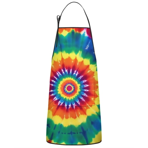 Colorful Rainbow Tie Dye Spiral Pattern Apron-Garden Aprons for Women with Pockets-Cotton Linen Waterproof Kitchen Cooking Gardening Aprons Adjustable for Kitchen,Cooking,BBQ and Salon 33x27 Inch