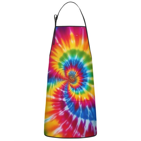 Colorful Rainbow Tie Dye Spiral Pattern Apron-Garden Aprons for Women with Pockets-Cotton Linen Waterproof Kitchen Cooking Gardening Aprons Adjustable for Kitchen,Cooking,BBQ and Salon 33x27 Inch