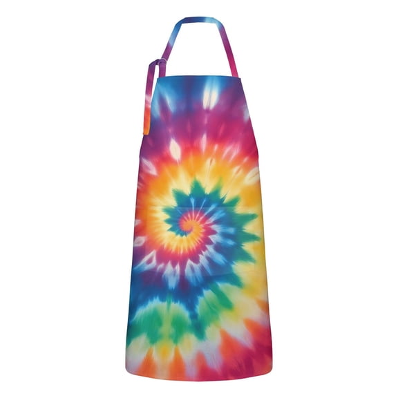 Colorful Rainbow Tie Dye Spiral Pattern Apron-Garden Aprons for Women with Pockets-Cotton Linen Waterproof Kitchen Cooking Gardening Aprons Adjustable for Kitchen,Cooking,BBQ and Salon 33x27 Inch