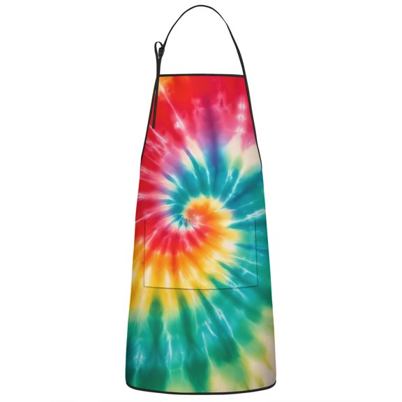 Colorful Rainbow Tie Dye Spiral Pattern Apron-Garden Aprons for Women with Pockets-Cotton Linen Waterproof Kitchen Cooking Gardening Aprons Adjustable for Kitchen,Cooking,BBQ and Salon 33x27 Inch