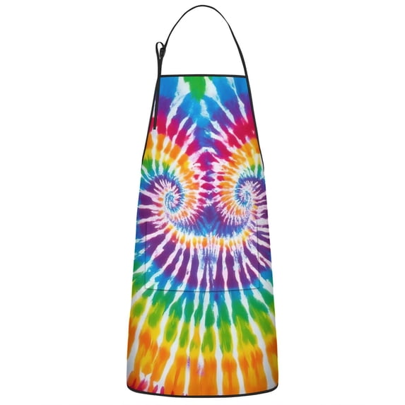 Colorful Rainbow Tie Dye Spiral Pattern Apron-Garden Aprons for Women with Pockets-Cotton Linen Waterproof Kitchen Cooking Gardening Aprons Adjustable for Kitchen,Cooking,BBQ and Salon 33x27 Inch