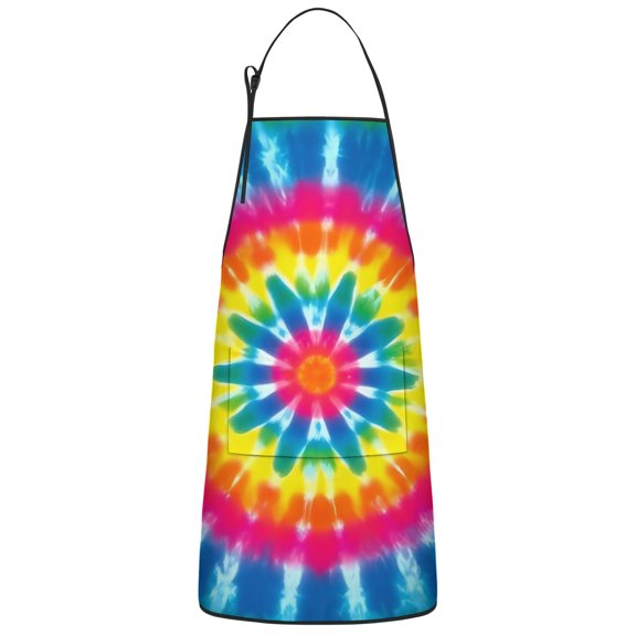 Colorful Rainbow Tie Dye Spiral Pattern Apron-Garden Aprons for Women with Pockets-Cotton Linen Waterproof Kitchen Cooking Gardening Aprons Adjustable for Kitchen,Cooking,BBQ and Salon 33x27 Inch