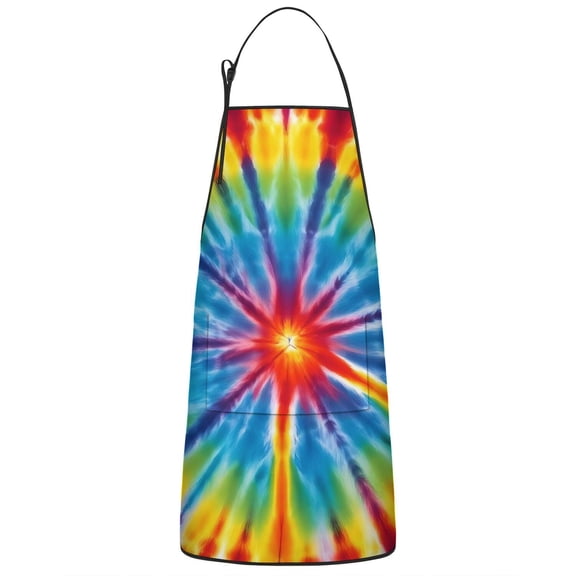Colorful Rainbow Tie Dye Spiral Pattern Apron-Garden Aprons for Women with Pockets-Cotton Linen Waterproof Kitchen Cooking Gardening Aprons Adjustable for Kitchen,Cooking,BBQ and Salon 33x27 Inch