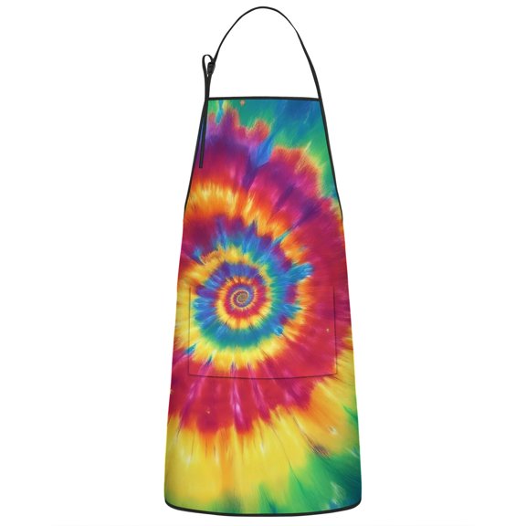Colorful Rainbow Tie Dye Spiral Pattern Apron-Garden Aprons for Women with Pockets-Cotton Linen Waterproof Kitchen Cooking Gardening Aprons Adjustable for Kitchen,Cooking,BBQ and Salon 33x27 Inch
