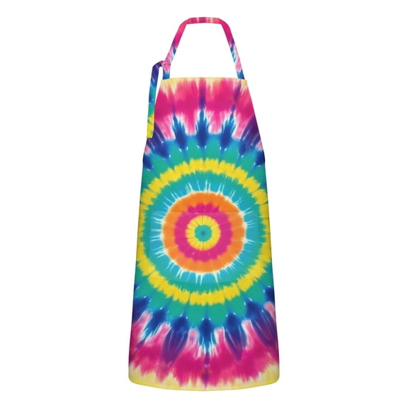 Colorful Rainbow Tie Dye Spiral Pattern Apron-Garden Aprons for Women with Pockets-Cotton Linen Waterproof Kitchen Cooking Gardening Aprons Adjustable for Kitchen,Cooking,BBQ and Salon 33x27 Inch