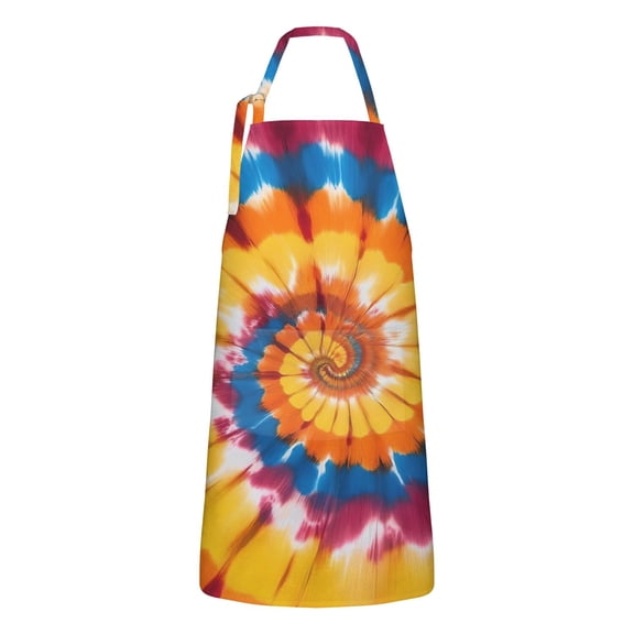 Colorful Rainbow Tie Dye Spiral Pattern Apron-Garden Aprons for Women with Pockets-Cotton Linen Waterproof Kitchen Cooking Gardening Aprons Adjustable for Kitchen,Cooking,BBQ and Salon 33x27 Inch