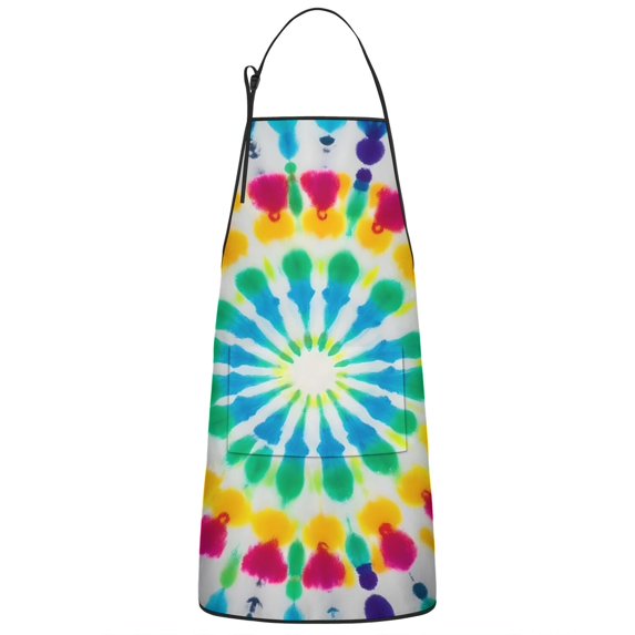 Colorful Rainbow Tie Dye Spiral Pattern Apron-Garden Aprons for Women with Pockets-Cotton Linen Waterproof Kitchen Cooking Gardening Aprons Adjustable for Kitchen,Cooking,BBQ and Salon 33x27 Inch