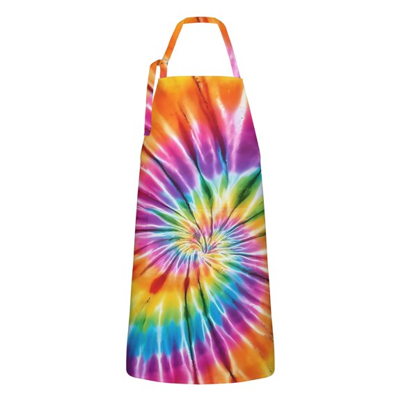 Colorful Rainbow Tie Dye Spiral Pattern Apron-Garden Aprons for Women with Pockets-Cotton Linen Waterproof Kitchen Cooking Gardening Aprons Adjustable for Kitchen,Cooking,BBQ and Salon 33x27 Inch