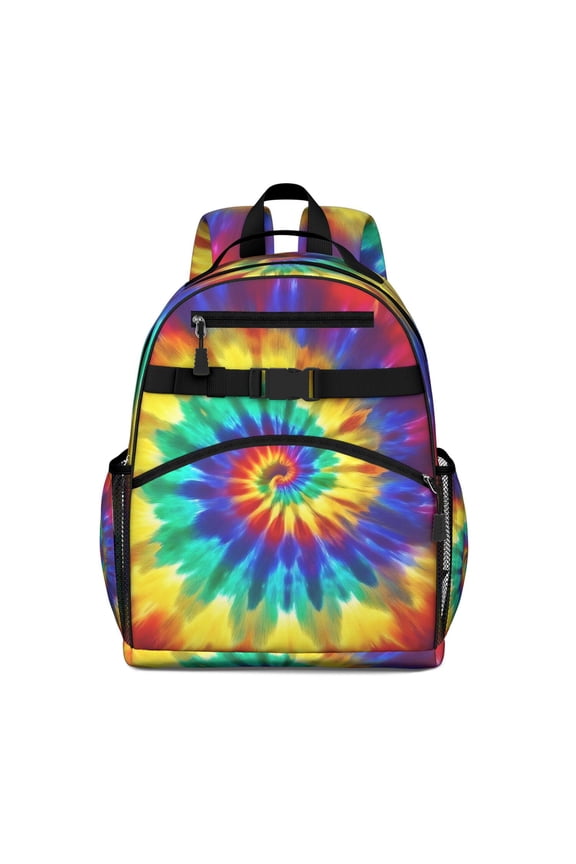 Colorful Rainbow Tie Dye Spiral Pattern Backpack for School,Cute School Bag,Schoolbag with Adjustable Shoulder Straps & Padded Back,15.25"x11.5"x5.25"