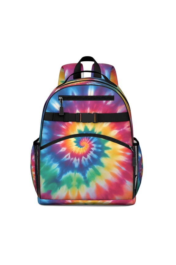 Colorful Rainbow Tie Dye Spiral Pattern Backpack for School,Cute School Bag,Schoolbag with Adjustable Shoulder Straps & Padded Back,15.25"x11.5"x5.25"