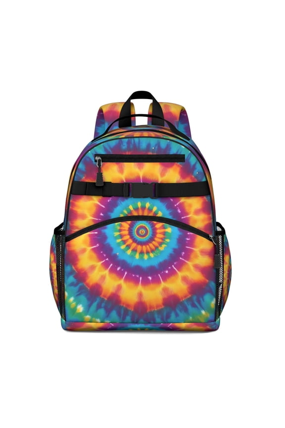 Colorful Rainbow Tie Dye Spiral Pattern Backpack for School,Cute School Bag,Schoolbag with Adjustable Shoulder Straps & Padded Back,15.25"x11.5"x5.25"