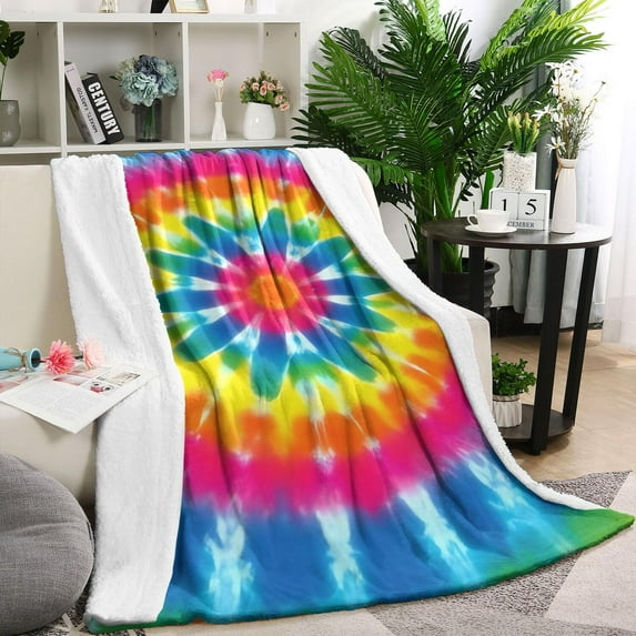 Colorful Rainbow Tie Dye Spiral Pattern Blanket,Comfortable Soft Flannel Throw Blanket,All Season,Warm Lightweight Blankets for Sofa Bed Couch Living Room Chair,40"x50"