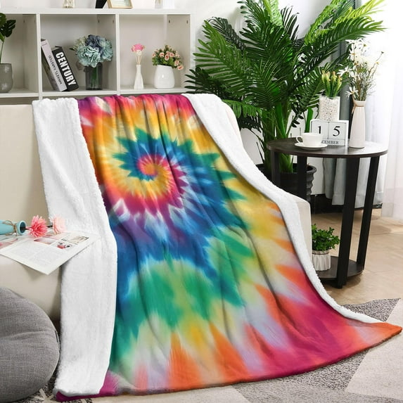 Colorful Rainbow Tie Dye Spiral Pattern Blanket,Comfortable Soft Flannel Throw Blanket,All Season,Warm Lightweight Blankets for Sofa Bed Couch Living Room Chair,60"x80"