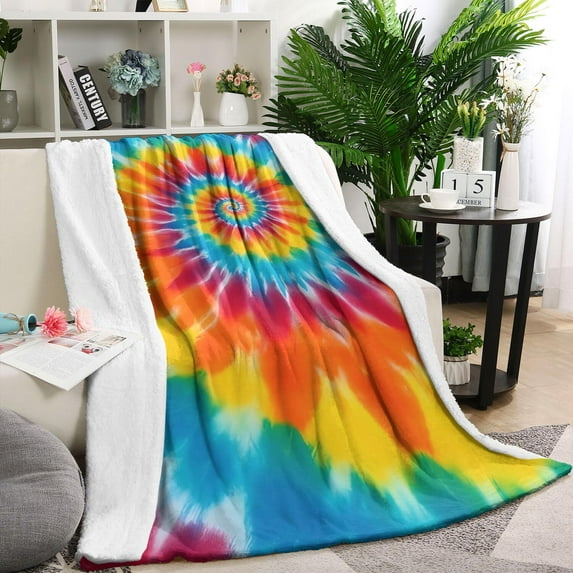 Colorful Rainbow Tie Dye Spiral Pattern Blanket,Comfortable Soft Flannel Throw Blanket,All Season,Warm Lightweight Blankets for Sofa Bed Couch Living Room Chair,60"x80"