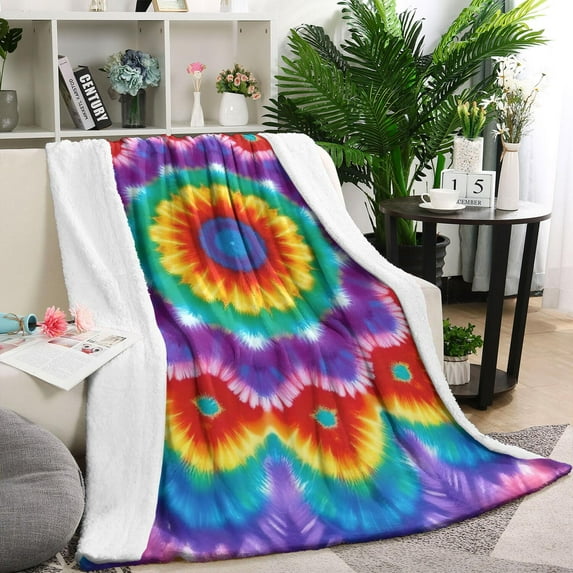 Colorful Rainbow Tie Dye Spiral Pattern Blanket,Comfortable Soft Flannel Throw Blanket,All Season,Warm Lightweight Blankets for Sofa Bed Couch Living Room Chair,60"x80"