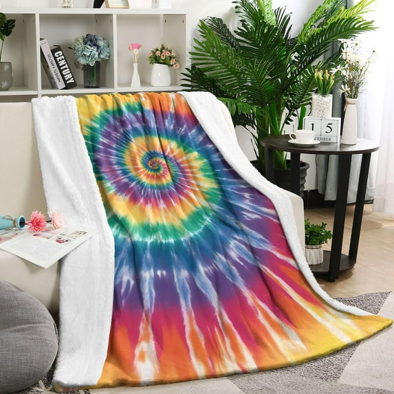 Colorful Rainbow Tie Dye Spiral Pattern Blanket,Comfortable Soft Flannel Throw Blanket,All Season,Warm Lightweight Blankets for Sofa Bed Couch Living Room Chair,60"x80"