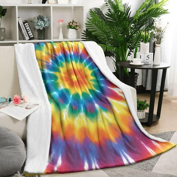 Colorful Rainbow Tie Dye Spiral Pattern Blanket,Comfortable Soft Flannel Throw Blanket,All Season,Warm Lightweight Blankets for Sofa Bed Couch Living Room Chair,50"x60"