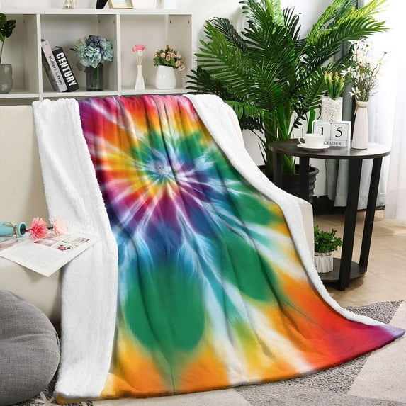 Colorful Rainbow Tie Dye Spiral Pattern Blanket,Comfortable Soft Flannel Throw Blanket,All Season,Warm Lightweight Blankets for Sofa Bed Couch Living Room Chair,60"x80"