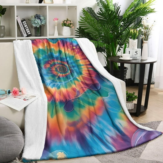 Colorful Rainbow Tie Dye Spiral Pattern Blanket,Comfortable Soft Flannel Throw Blanket,All Season,Warm Lightweight Blankets for Sofa Bed Couch Living Room Chair,40"x50"