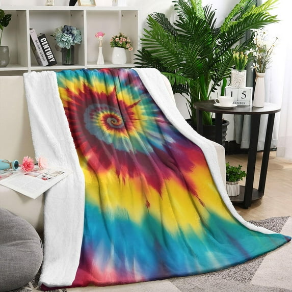 Colorful Rainbow Tie Dye Spiral Pattern Blanket,Comfortable Soft Flannel Throw Blanket,All Season,Warm Lightweight Blankets for Sofa Bed Couch Living Room Chair,60"x80"