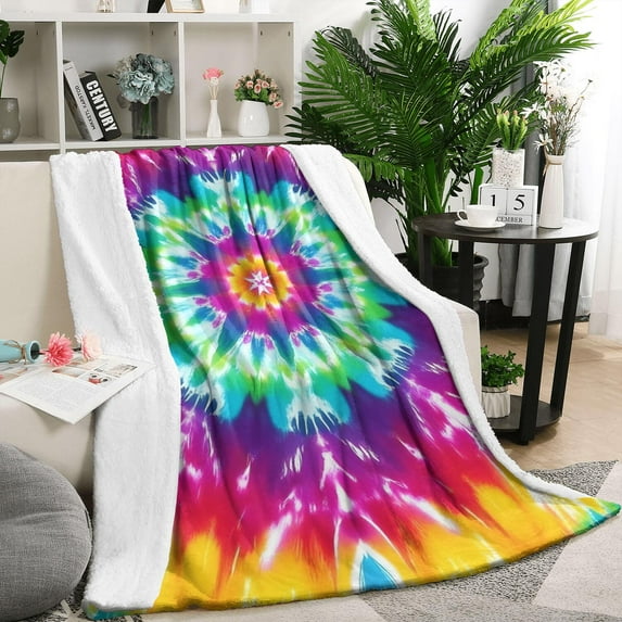 Colorful Rainbow Tie Dye Spiral Pattern Blanket,Comfortable Soft Flannel Throw Blanket,All Season,Warm Lightweight Blankets for Sofa Bed Couch Living Room Chair,50"x60"